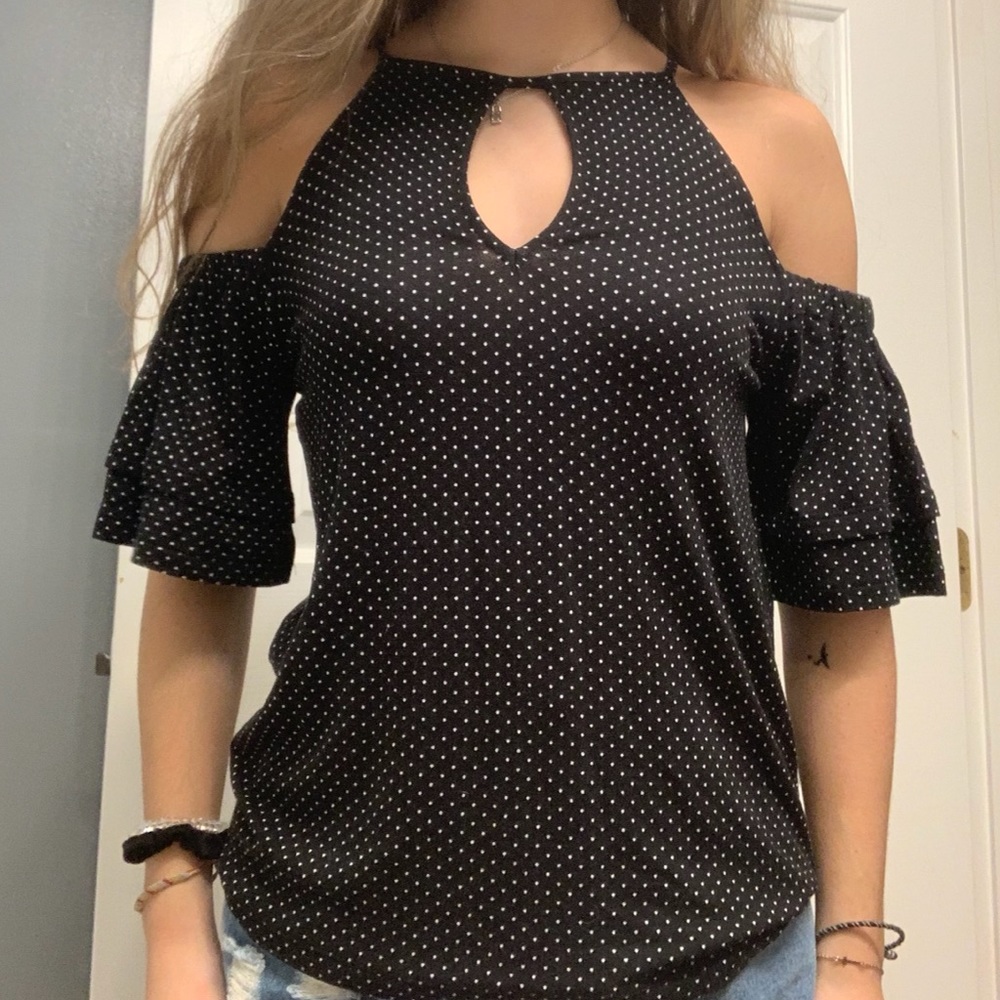 Pretty Polka Dot Cutout Blouse